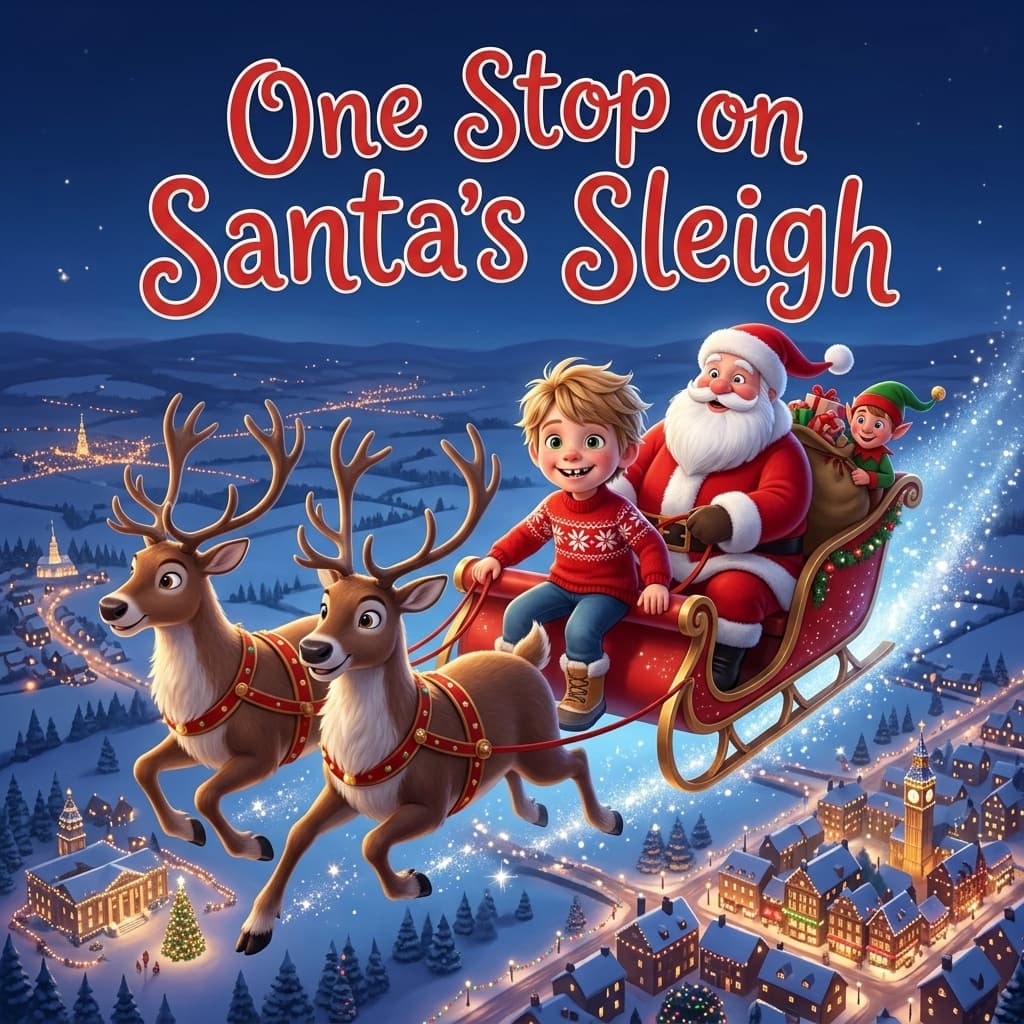 One Stop on Santa's Sleigh — personalised storybook cover