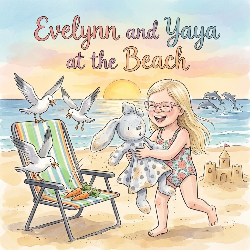 Evelynn and Yaya at the Beach — personalised storybook cover