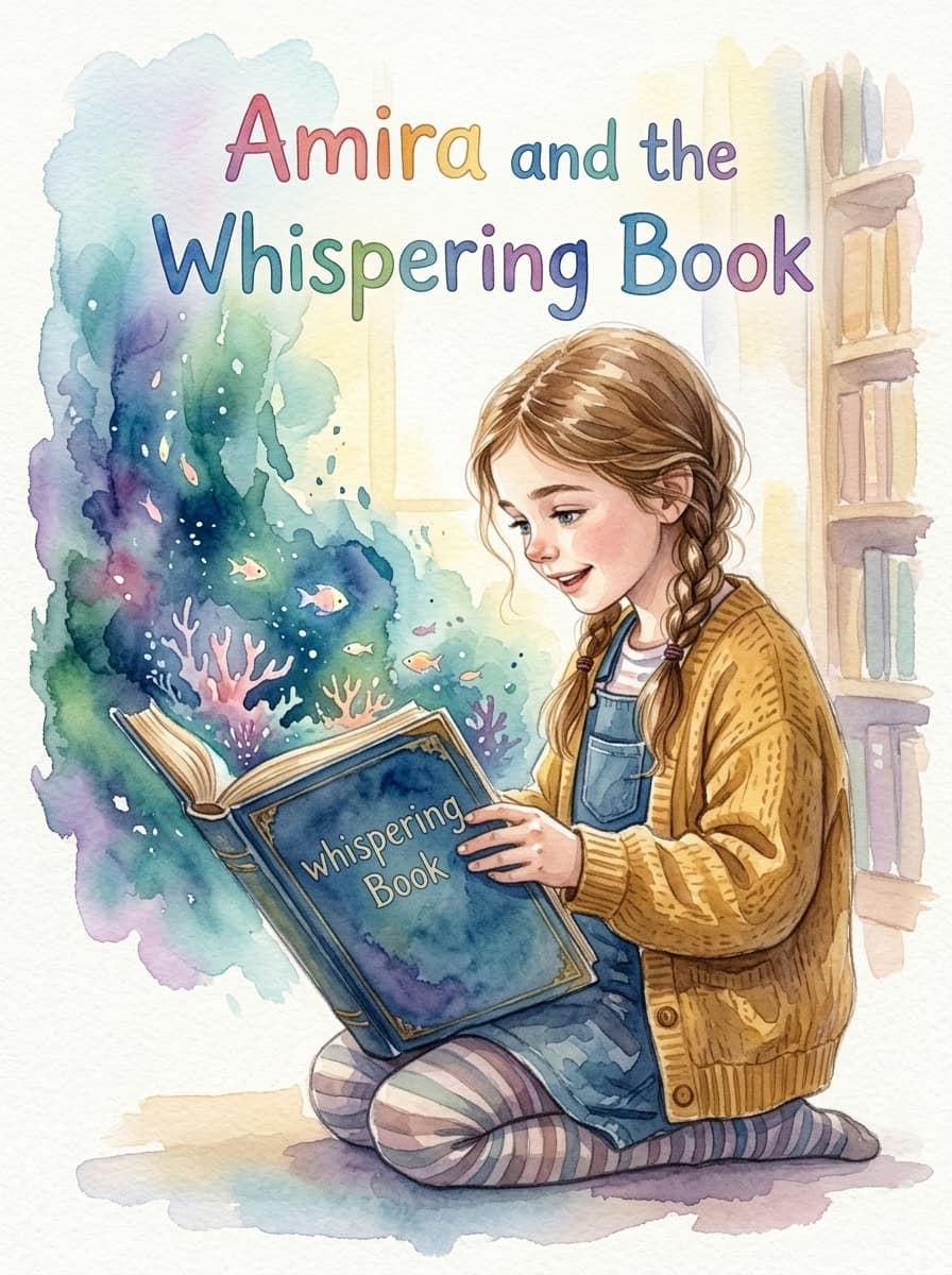 Amira and the Whispering Book — personalised storybook cover