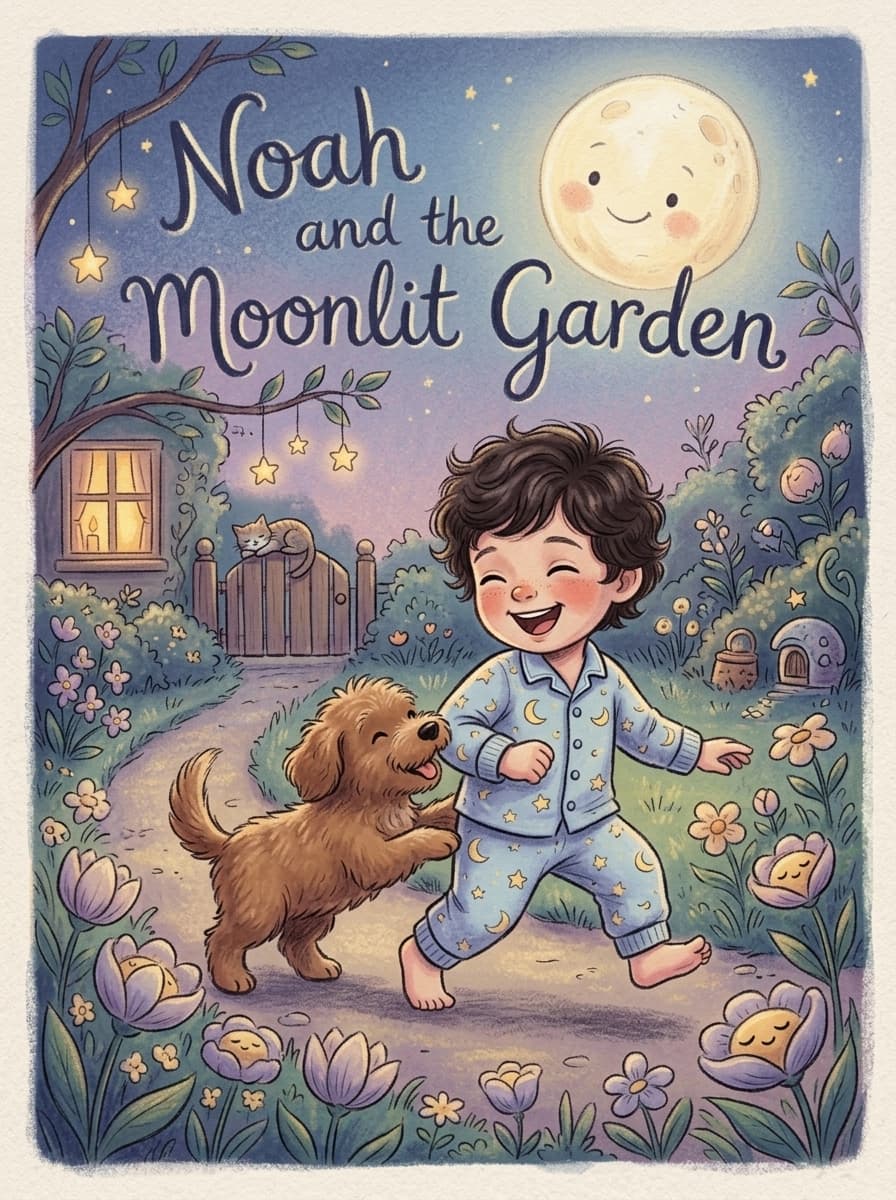 Noah and the Moonlit Garden — personalised storybook cover
