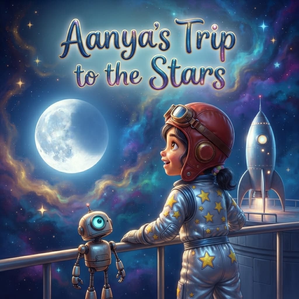 Aanya’s Trip to the Stars — personalised storybook cover